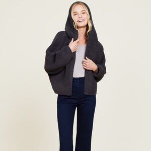 Barefoot Dreams CozyChic Gray Hooded Chevron Rib Cardigan Size Small / Medium